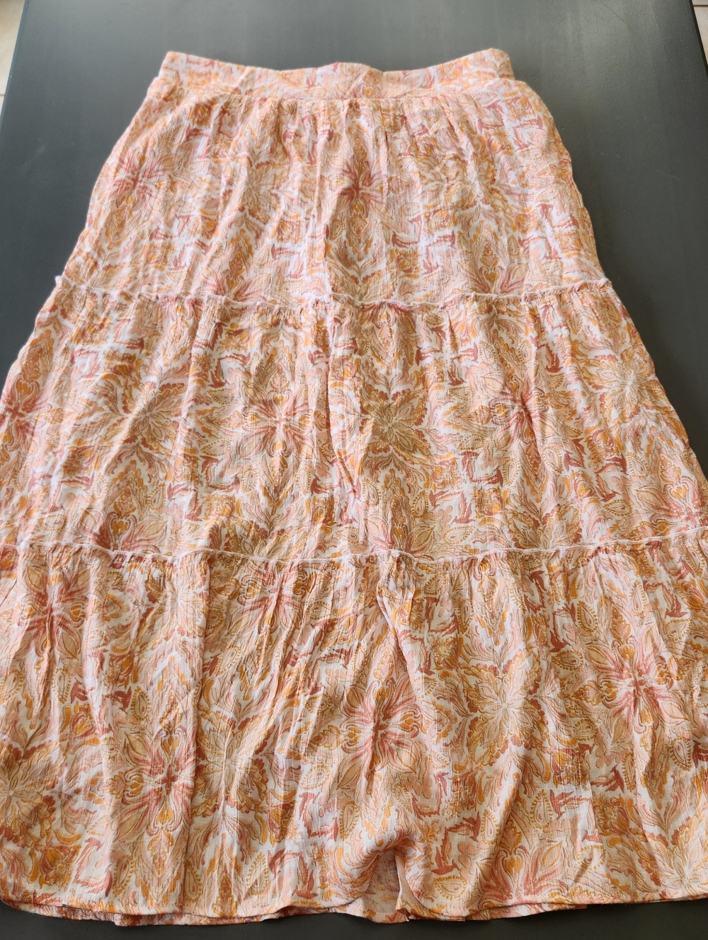 Wonderly Tiered Pull On Maxi Skirt Pink Floral Womens XL Boho Beachy Festival